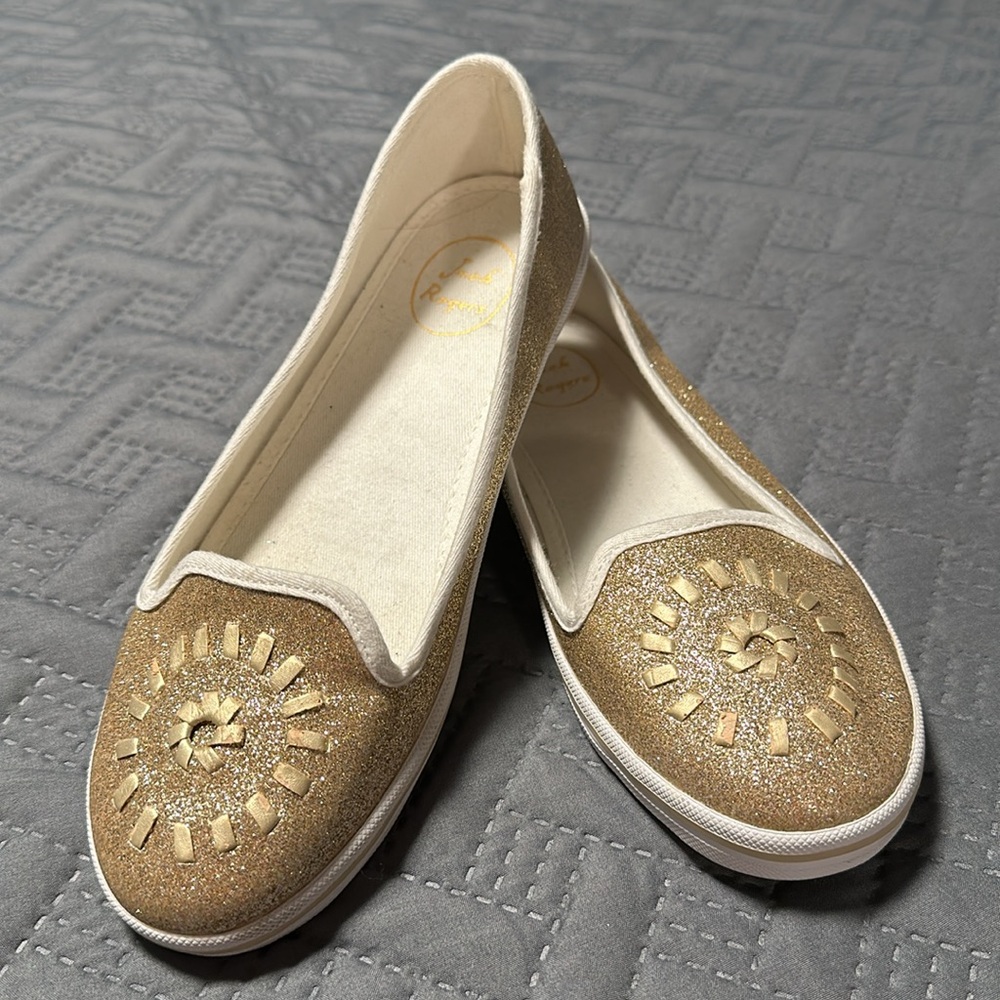 Jack Rogers Mila Gold Glitter Slip-ons, NEW, Size 8.5M